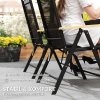 Outsunny Sitzgruppe klappbar für 6 Personen 1 Tisch+6 Stühle Gartenmöbel Set Sitzgarnitur Aluminium Mesh Schwarz(m-6)