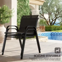 Outsunny Set Mobilier de Grădină din 4 Piese cu Canapea, 2 Scaune Stivuibile și Măsuță de Cafea, 113x66x79 cm, Negru(m-5)