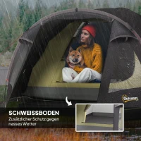 Outsunny Lekki Namiot Campingowy dla 4 Osób UV 50+ - Tunelowy, Czarny z Przedsionkiem, Bocznymi Drzwiami i Oknami(m-5)