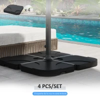 Outsunny Conjunto de 4 Pesos Rellenables con Agua o Arena de HDPE para Sombrillas con Base Cruzada 50x50x7,5 cm c/u Negro(m-4)