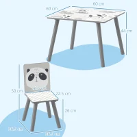 ZONEKIZ Set Masă și 2 Scaune pentru Copii de 3-8 Ani cu Desene de Animale, 60x60x44 cm, Gri(m-3)