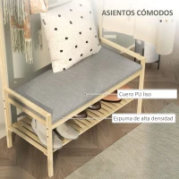 HOMCOM Perchero Zapatero con Banco Ganchos Zapatero y Compartimento de Almacenaje para Entrada 73,5x34x171 cm Gris y Natural(m-5)