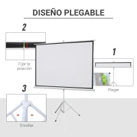 HOMCOM Pantalla de Proyector Manual con Soporte 84 Pulgadas Pantalla de Proyección Portátil Formato 4:3 para Interior y Exterior Cine en Casa Patio 171x131 cm Blanco(m-4)