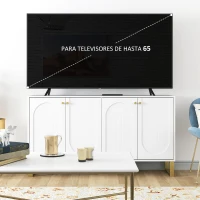 HOMCOM Aparador con 4 Puertas Arqueadas Estantes Ajustables y Patas Doradas 140,8x35x77,5 cm Blanco(m-6)