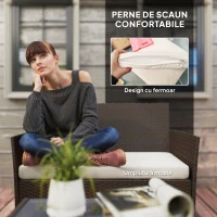 Outsunny Set Mobilier de Grădină din 4 Piese cu Canapea, 2 Fotolii și Măsuță de Cafea, 102x58x82 cm, Maro(m-6)