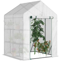 Outsunny Estufa de Jardim 143x143x195 cm Estufa de Aço com 2 Prateleiras e Porta Enrolável para Cultivos de Plantas Vasos de Flores Pátio Exterior Branco(m-10)