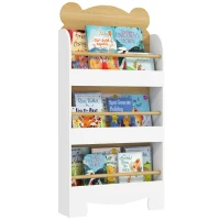 AIYAPLAY Estantería Infantil de 3 Niveles con Diseño de Osito Bordes Redondeados y Barreras de Seguridad para Libros y Juguetes(m-10)