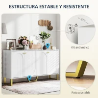 HOMCOM Aparador con 4 Puertas Arqueadas Estantes Ajustables y Patas Doradas 140,8x35x77,5 cm Blanco(m-7)