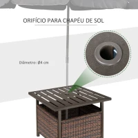 Outsunny 2 em 1 Base para guarda-sol com mesa lateral de vime em aço para terraço jardim Pátio 55,5x55,5x46 cm marrom(m-7)