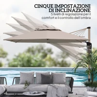 Outsunny Ombrellone a Sbalzo Inclinabile con Manovella e Base, in Alluminio, Metallo e Poliestere, 4.1x2.9x2.7A m, Kaki(m-7)