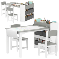 AIYAPLAY Set Tavolo e Sedie per Bambini con 2 Sedie e Tavolino Contenitore, in Legno e Tessuto non Tessuto, Grigio e Bianco