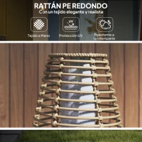 Outsunny Lámpara Solar de Jardín de Ratán Sintético con Luces LED Encendido y Apagado Automático Impermeable Ø26x72 cm Natural(m-6)