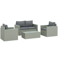 Outsunny Four-Piece Rattan Sofa Set, with Wood-Top Table(m-10)