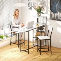 HOMCOM Ensemble table de bar avec tabourets, abattant pliant, casiers à vin, porte-verres, étagères et repose-pieds, blanc(m-2)