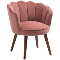 HOMCOM Sessel Wohnzimmer Loungesessel in Muschelform Relaxsessel mit Holzbeine, Polstersessel Lesesessel mit Samtoptik, Polsterstuhl für Schlafzimmer Rosa(m-10)