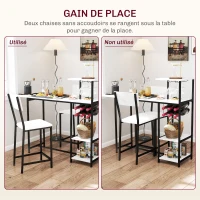 HOMCOM Ensemble table de bar avec tabourets, abattant pliant, casiers à vin, porte-verres, étagères et repose-pieds, blanc(m-7)