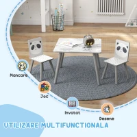 ZONEKIZ Set Masă și 2 Scaune pentru Copii de 3-8 Ani cu Desene de Animale, 60x60x44 cm, Gri(m-4)