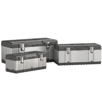 HOMCOM 3-teiliges Werkzeugkasten-Set, Edelstahl, Kunststoff, Silberfarben