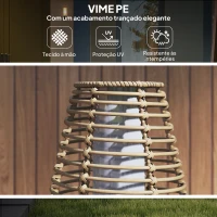 Outsunny Candeeiro de Jardim em Vime Sintético Candeeiro Solar de Exterior com Luzes LED Ligar e Desligar Automático Ø26x72 cm Madeira(m-6)