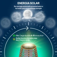 Outsunny Candeeiro de Jardim em Vime Sintético Candeeiro Solar de Exterior com Luzes LED Ligar e Desligar Automático Ø26x72 cm Madeira(m-4)