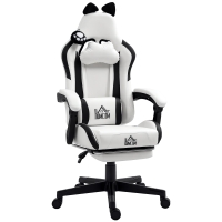 HOMCOM Silla Gamer Reclinable con Altura Ajustable Reposapiés Retráctil Soporte Lumbar y Reposacabezas Desmontable Blanco
