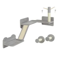 PawHut 3-Piece Cat Wall Furniture with Scratching Posts, Scratching Pads, Perches, Cat Wands, Toy Balls, Light Grey(m-1)