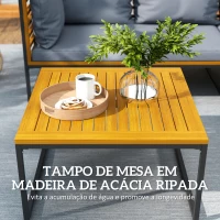 Outsunny Conjunto de Jardim de 4 Peças em Forma de L com 2 Sofás de 2 Lugares Sofá de Canto e Mesa de Centro  Cinza e Madeira(m-6)