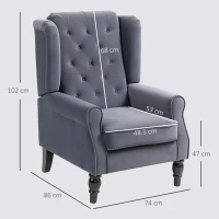 HOMCOM Wingback Accent Chair, Retro Upholstered Button Tufted Occasional Chair for Living Room and Bedroom, Charcoal Grey(m-3)