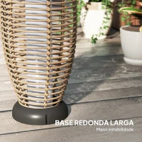 Outsunny Candeeiro de Jardim em Vime Sintético Candeeiro Solar de Exterior com Luzes LED Ligar e Desligar Automático Ø26x72 cm Madeira(m-8)
