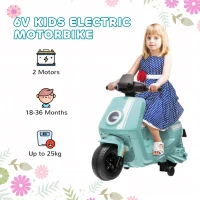 AIYAPLAY 6V Ride on Motorbike, Kids Electric Motorbike w/ Headlights, Music, Training Wheels, for Ages 18-36 Months, Green(m-9)