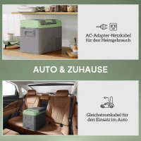 Outsunny 24,2 Liter Camping-Kühlschrank, Autokühlschrank, Kühlbox mit LED-Licht, AC- und DC-Adapter, leiser Betrieb, Grau+Grün(m-5)