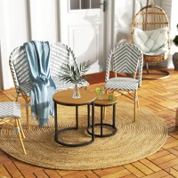 Outsunny Juego de 2 Mesas de Jardín con Encimera de Madera de Acaica Diseño Listones con Marco de Acero y Pies Ajustables Teca(m-8)