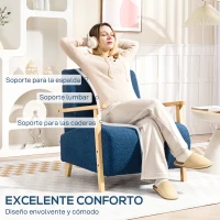 HOMCOM Sillón Nórdico de Borreguito Acolchado Grueso y Patas de Madera Asiento Amplio para Salón Dormitorio 74,5x76x78 cm Azul(m-5)
