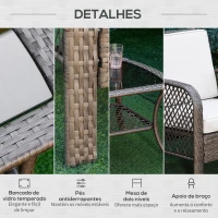 Outsunny Conjunto de 4 móveis de jardim de vime PE Poltrona, sofá duplo e mesa de centro com almofadas laváveis para terraço ao ar livre, marrom e cáqui(m-6)