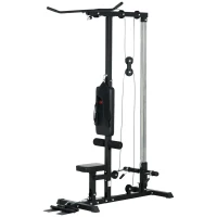 SPORTNOW Stazione Fitness Multifunzione con Lat Machine, Sedile Regolabile e Supporto per Dischi, Nero(m-10)