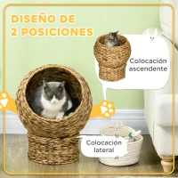 PawHut Cama para Gatos de Mimbre Cueva para Gatos Desmontable con Cojín Extraíble 40x37x51 cm Marrón y Beige(m-4)