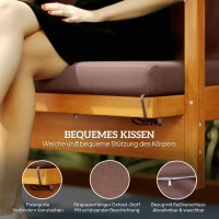 Outsunny Hollywoodschaukel mit Sonnendach, Echtholz-Gartenschaukel, Schaukelbank mit Liege-Funktion, für 3 Personen, Braun(m-7)