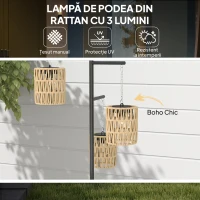 Outsunny Lampă de Exterior Solară cu 3 Lumini în Stil Boho cu Bază Pătrată, 45x45x178 cm, Negru(m-4)