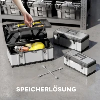 HOMCOM 3-delige Gereedschapskist Set, Roestvrij Staal, Kunststof, Zilverkleurig(m-4)