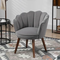 HOMCOM Fauteuil Coquillage Fauteuil de Salon Chambre avec Dossier et Coussin Aspect Velours Pieds en Bois hévéa dim. 66L x 66l x 78,5H cm, Gris(m-2)