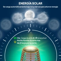 Outsunny Lámpara Solar de Jardín de Ratán Sintético con Luces LED Encendido y Apagado Automático Impermeable Ø26x72 cm Natural(m-4)