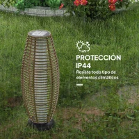 Outsunny Lámpara Solar de Jardín de Ratán Sintético con Luces LED Encendido y Apagado Automático Impermeable Ø26x72 cm Natural(m-7)