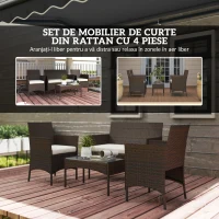 Outsunny Set Mobilier de Grădină din 4 Piese cu Canapea, 2 Fotolii și Măsuță de Cafea, 102x58x82 cm, Maro(m-4)