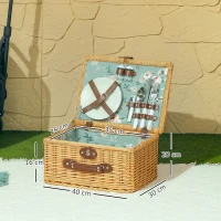 Outsunny Cestino da Picnic in Vimini per 2 Persone con Piatti, Calici, Cavatappi e Posate, 40x30x20 cm, Marrone(m-3)