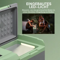 Outsunny 24,2 Liter Camping-Kühlschrank, Autokühlschrank, Kühlbox mit LED-Licht, AC- und DC-Adapter, leiser Betrieb, Grau+Grün(m-7)