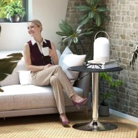 HOMCOM Table de Bar Table Bistro Mange-debout Chic Style Contemporain Table Ronde Hauteur réglable 67-93 cm Ø 63 cm Plateau pivotant 360° métal chromé PVC Noir(m-8)