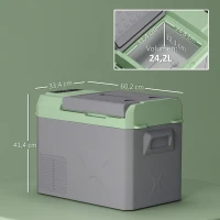 Outsunny 24,2 Liter Camping-Kühlschrank, Autokühlschrank, Kühlbox mit LED-Licht, AC- und DC-Adapter, leiser Betrieb, Grau+Grün(m-3)