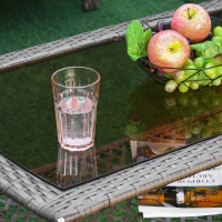 Outsunny Conjunto de 4 móveis de jardim de vime PE Poltrona, sofá duplo e mesa de centro com almofadas laváveis para terraço ao ar livre, marrom e cáqui(m-9)