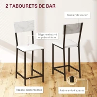 HOMCOM Ensemble table de bar avec tabourets, abattant pliant, casiers à vin, porte-verres, étagères et repose-pieds, blanc(m-6)