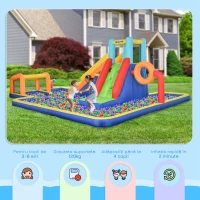 Outsunny Castel Gonflabil cu Tobogan, Perete de Cățărare, Tun de Apă, Inel de Baschet și Poartă de Fotbal, 590x460x220 cm, Multicolor(m-5)